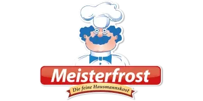 Logo Meisterfrost, bekannt für traditionelle österreichische Hausmannskost, Mehlspeisen und Desserts, erhältlich bei ADEG Grabner in St. Magdalena, Gasen und Pöllau